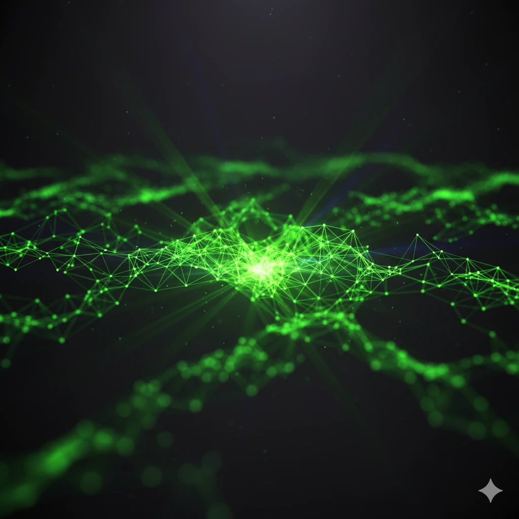 Interface digital futurista com visualização de dados em verde neon